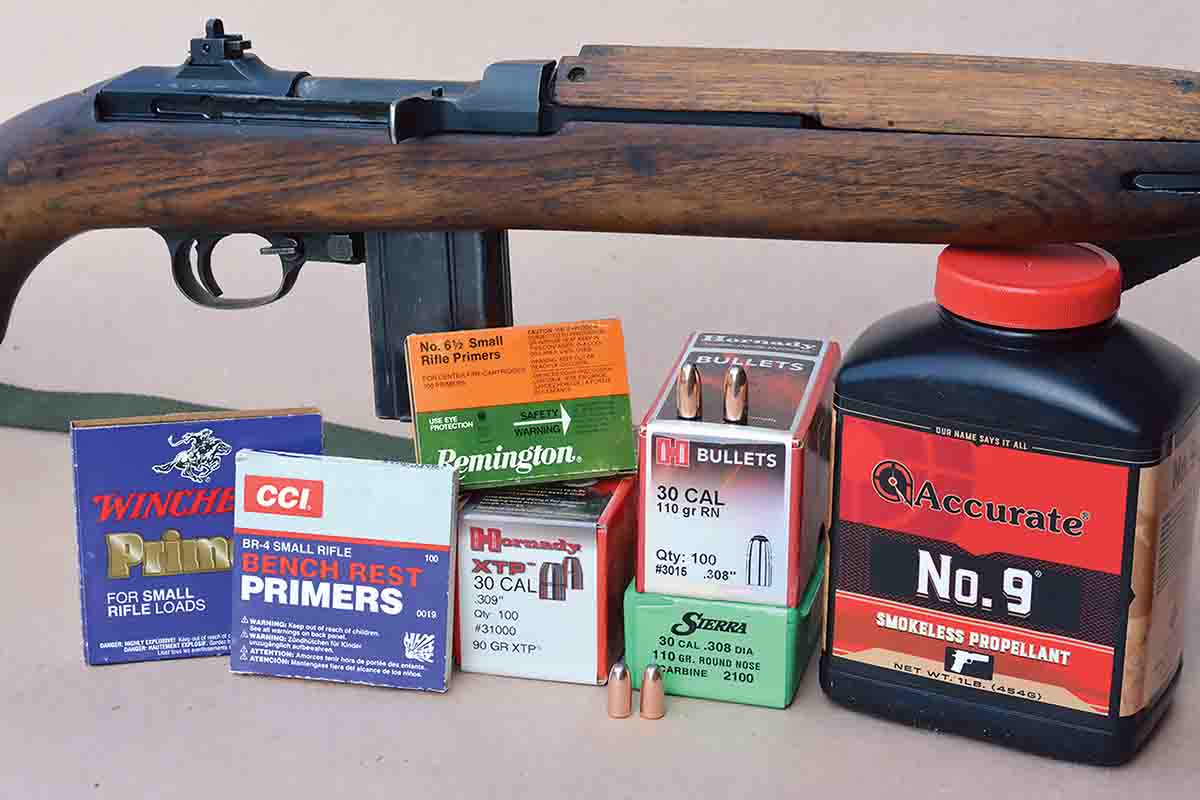A good selection of bullets and powders is available for handloading the 30 Carbine.